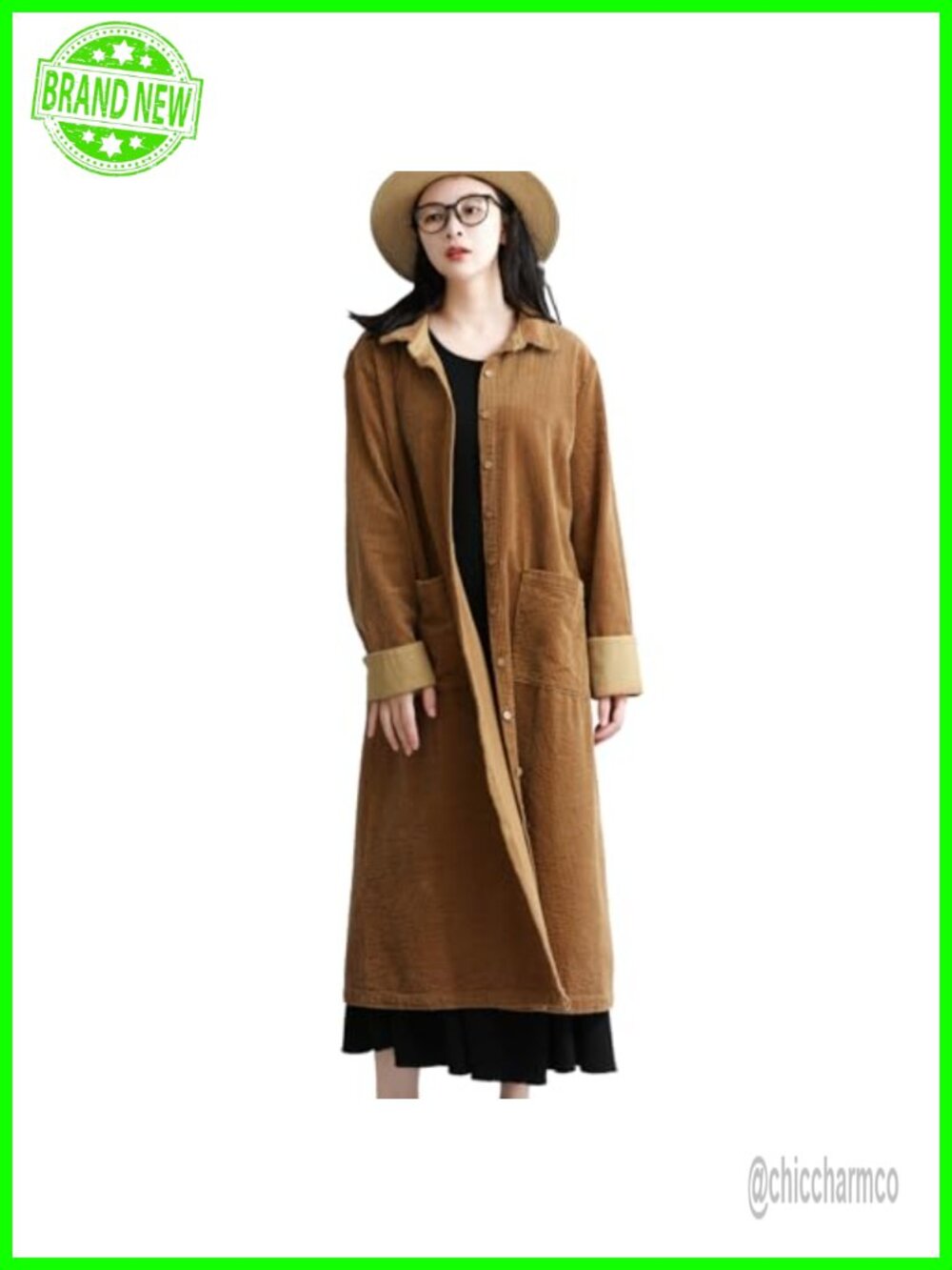 Women's Lightweight Corduroy Cropped Trench Coat Long Sleeve Single Breasted